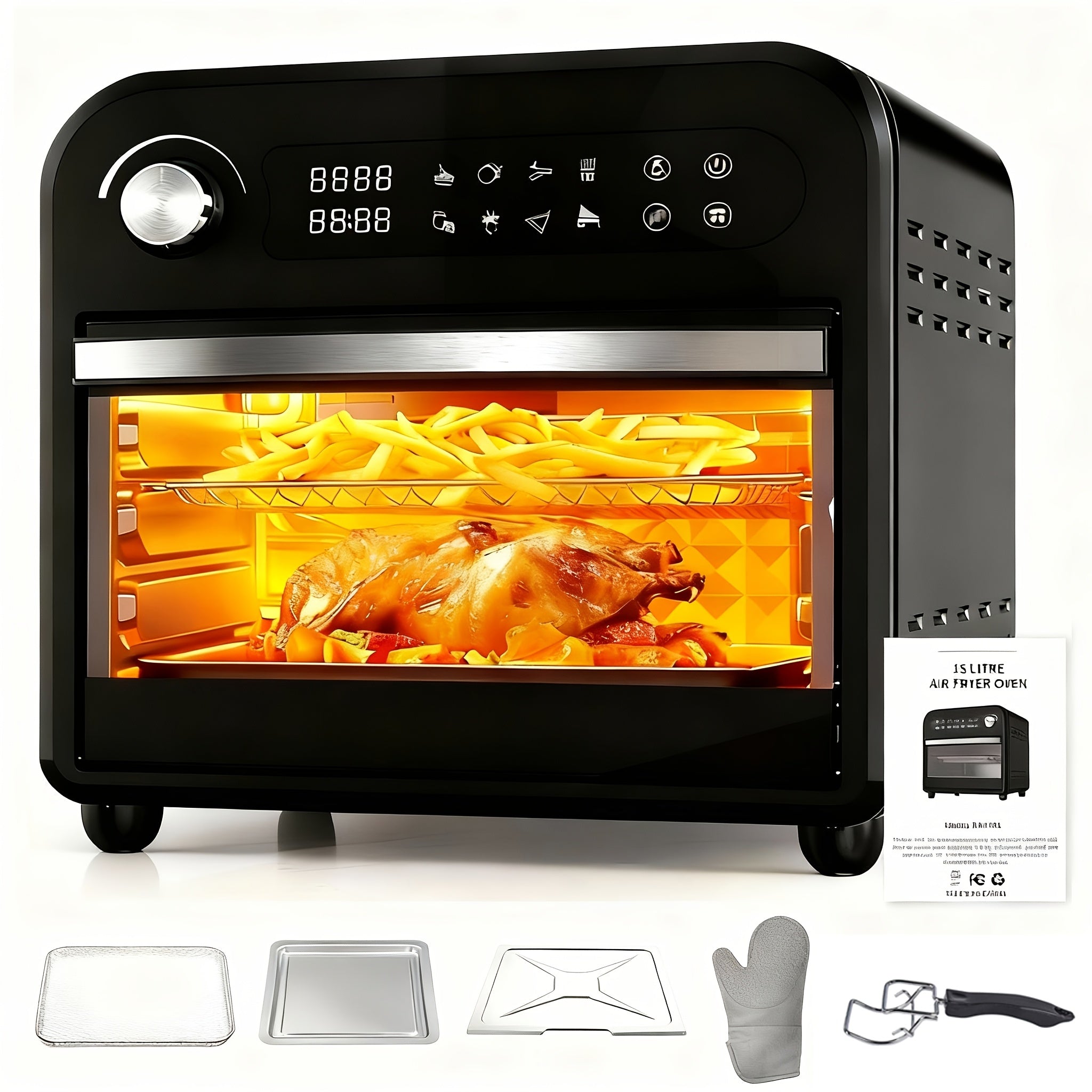 Extra Large Capacity Convection Air Fryer Toaster Oven Combo, 360° Hot Air Circulation, High Power Fast Preheat & Cooking, LED Digital Display