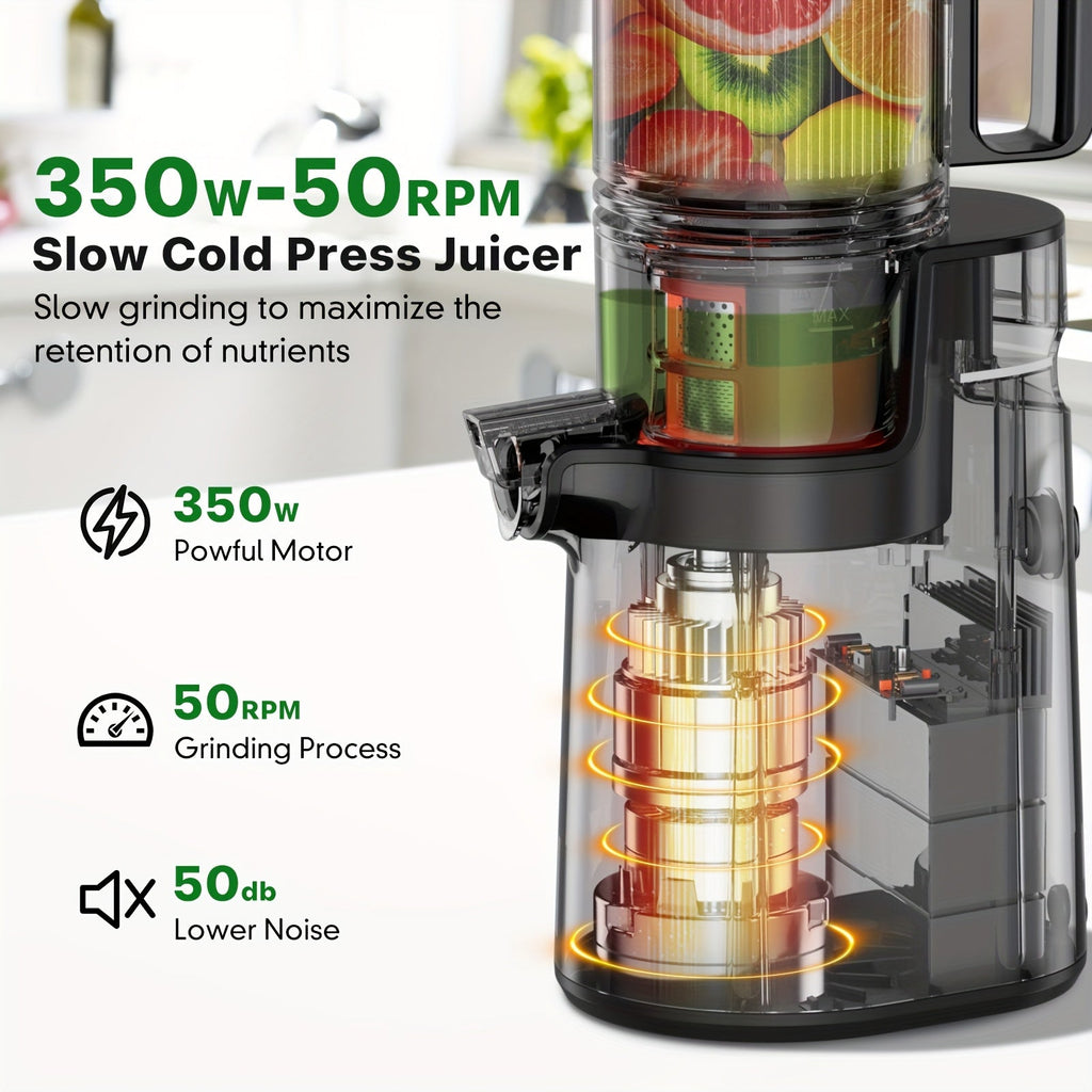 Efficient Cold Press Juicer, 350W Slow Masticating Juicer with 4.7" Extra Wide Feed Chute