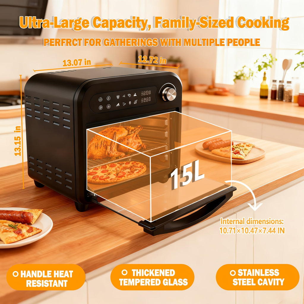 Extra Large Capacity Convection Air Fryer Toaster Oven Combo, 360° Hot Air Circulation, High Power Fast Preheat & Cooking, LED Digital Display