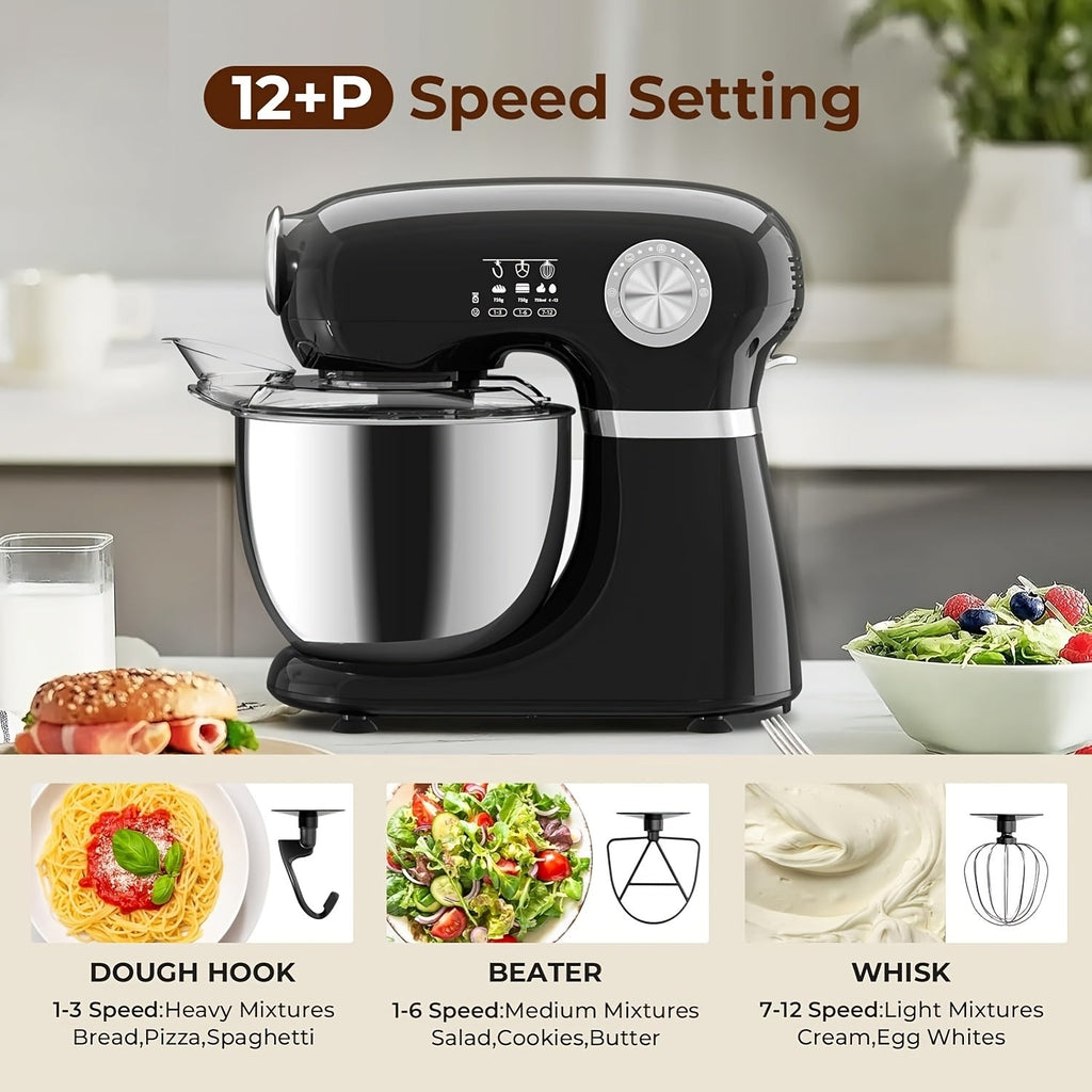 4-in-1 Electric Vertical Mixer, with A Power Of 350 Watts, 12-speed with Pulse Button. Accessories Include 5.5-gallon Stainless Steel Bowl