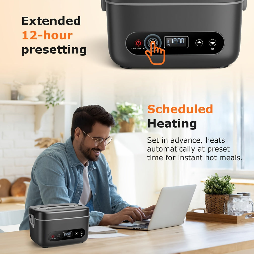 1.2L Cordless Lunch Box - 12000mAh Built-In - Heater with 5 Heating Elements & Auto Temp Control, Stainless Food Warmer for Office, Truck