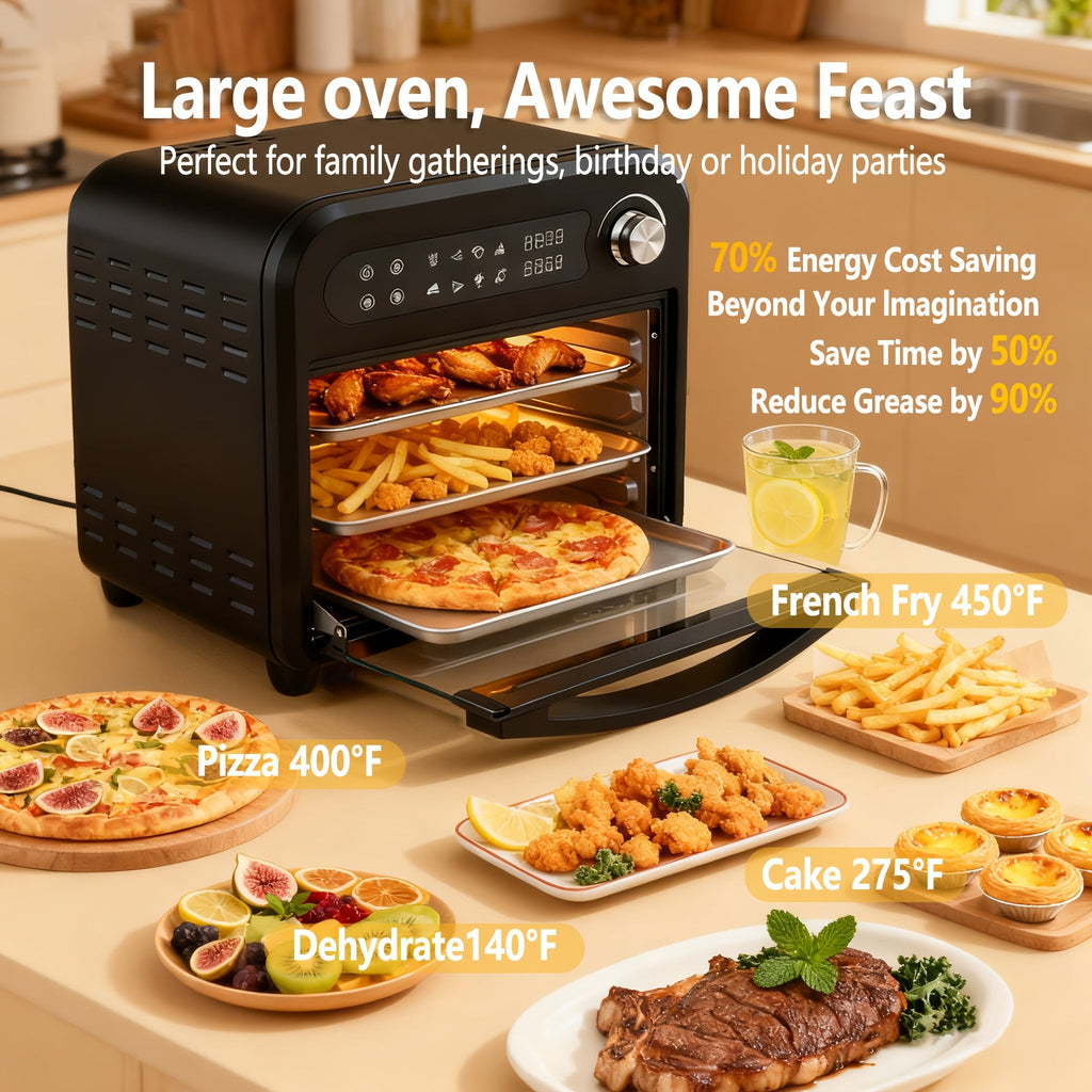 Extra Large Capacity Convection Air Fryer Toaster Oven Combo, 360° Hot Air Circulation, High Power Fast Preheat & Cooking, LED Digital Display