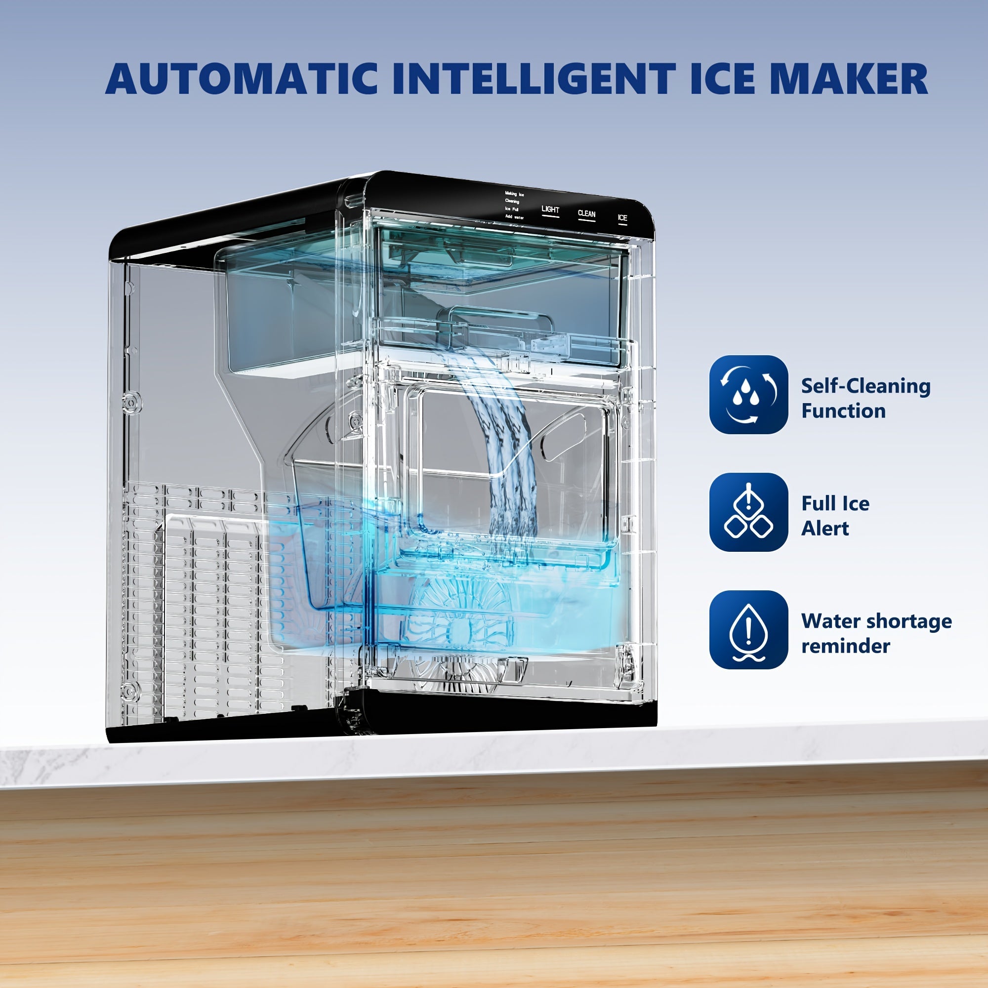 Nugget Ice Maker Countertop, 44Lbs/24H Pebble Ice Maker Machine, Self-Cleaning Pellet Ice Machine with Ice Scoop&Basket