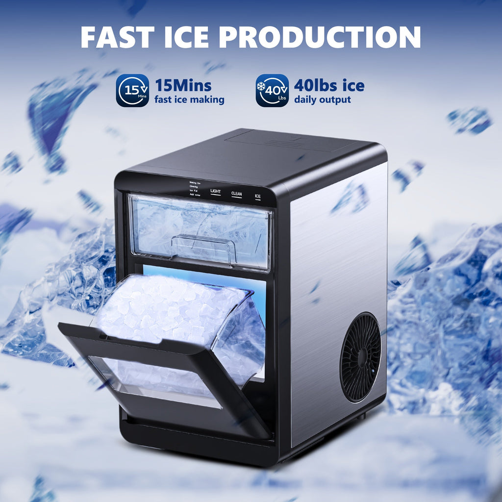 Nugget Ice Maker Countertop, 44Lbs/24H Pebble Ice Maker Machine, Self-Cleaning Pellet Ice Machine with Ice Scoop&Basket