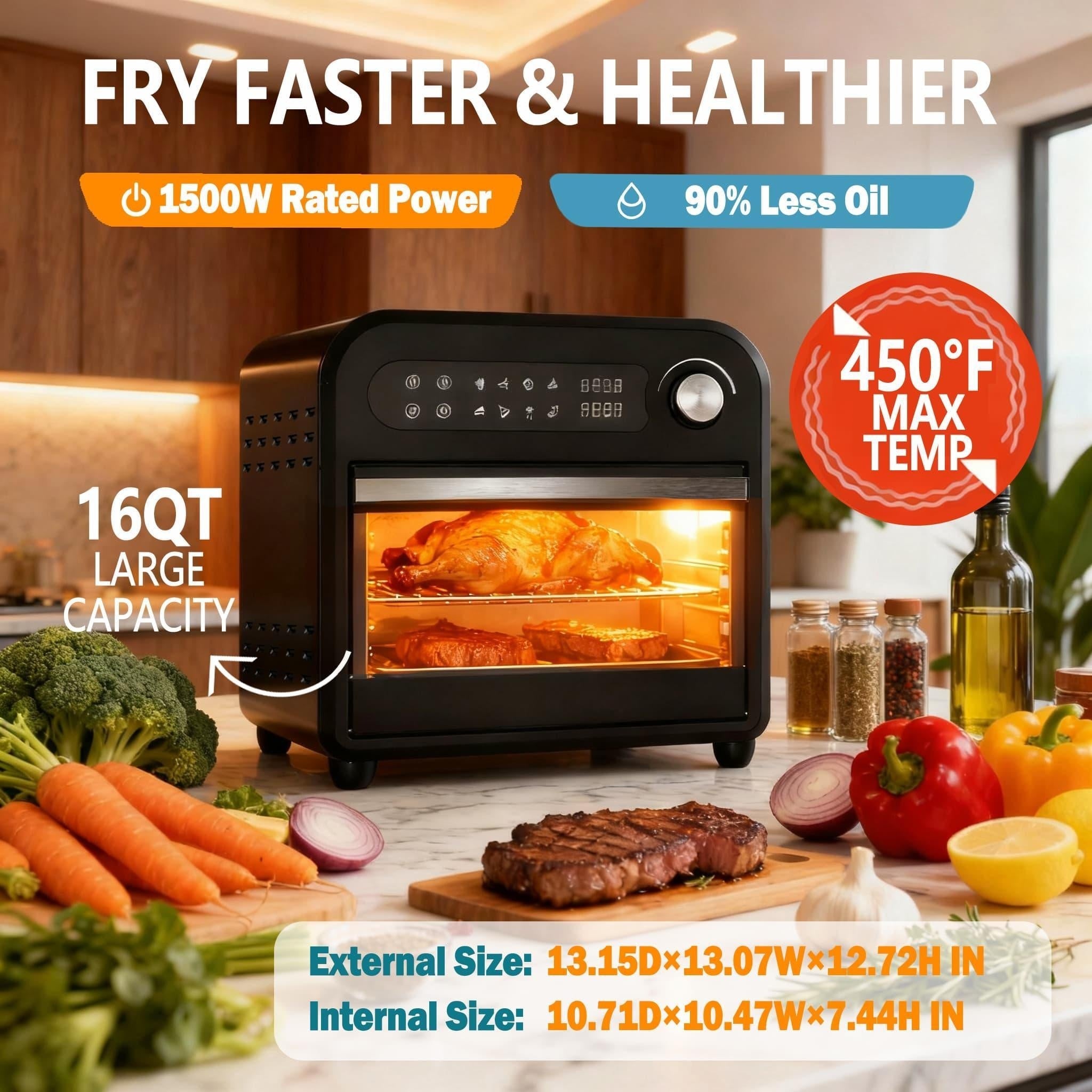 Extra Large Capacity Convection Air Fryer Toaster Oven Combo, 360° Hot Air Circulation, High Power Fast Preheat & Cooking, LED Digital Display