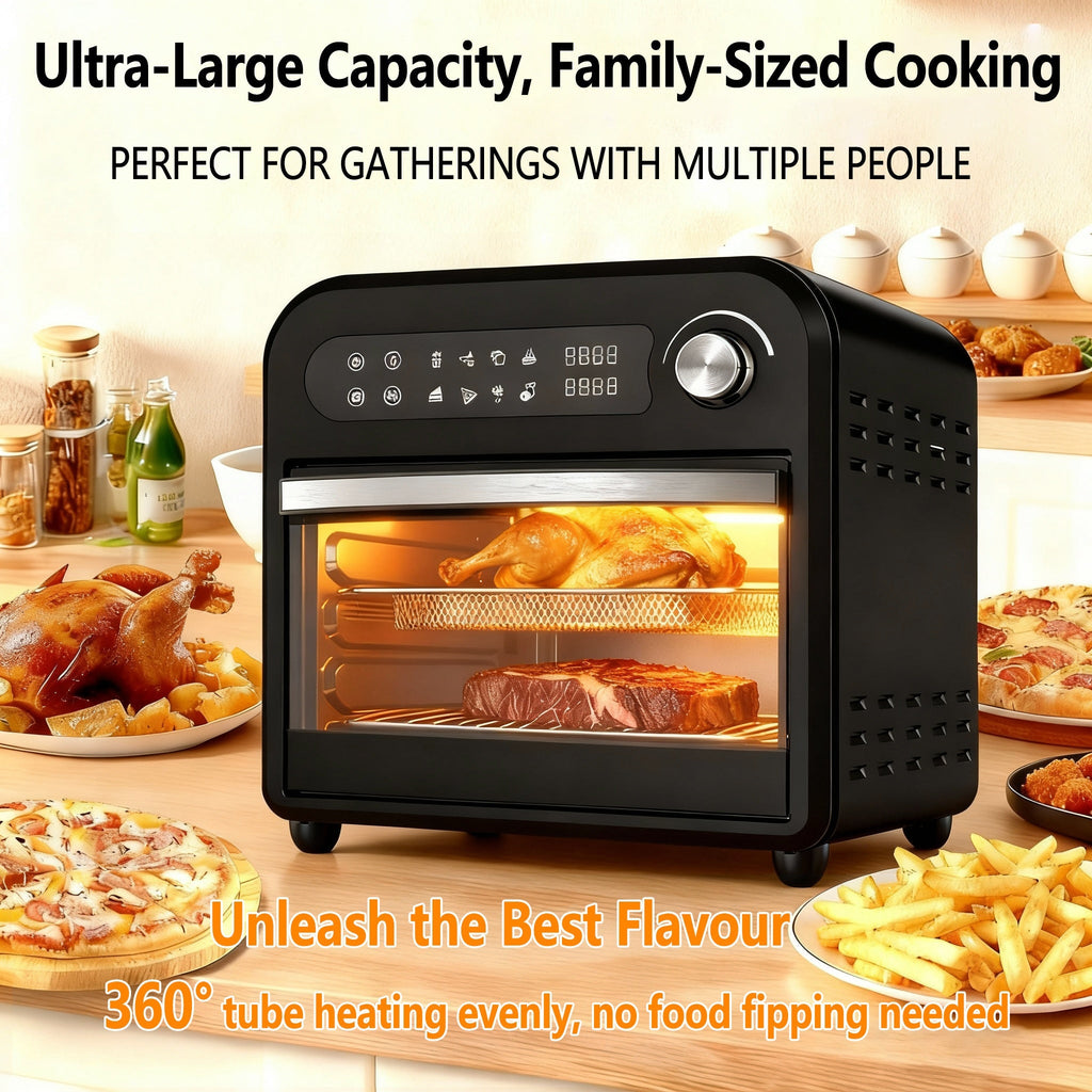 Extra Large Capacity Convection Air Fryer Toaster Oven Combo, 360° Hot Air Circulation, High Power Fast Preheat & Cooking, LED Digital Display