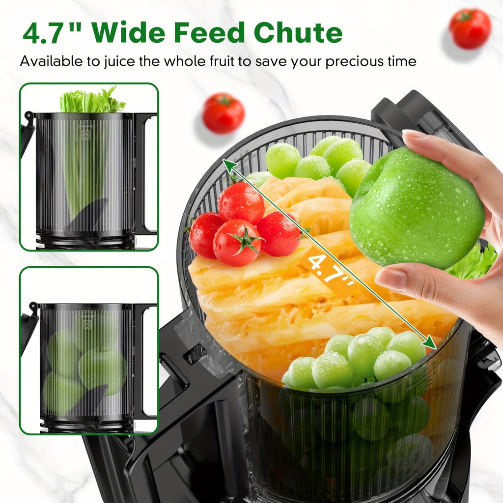 Efficient Cold Press Juicer, 350W Slow Masticating Juicer with 4.7" Extra Wide Feed Chute