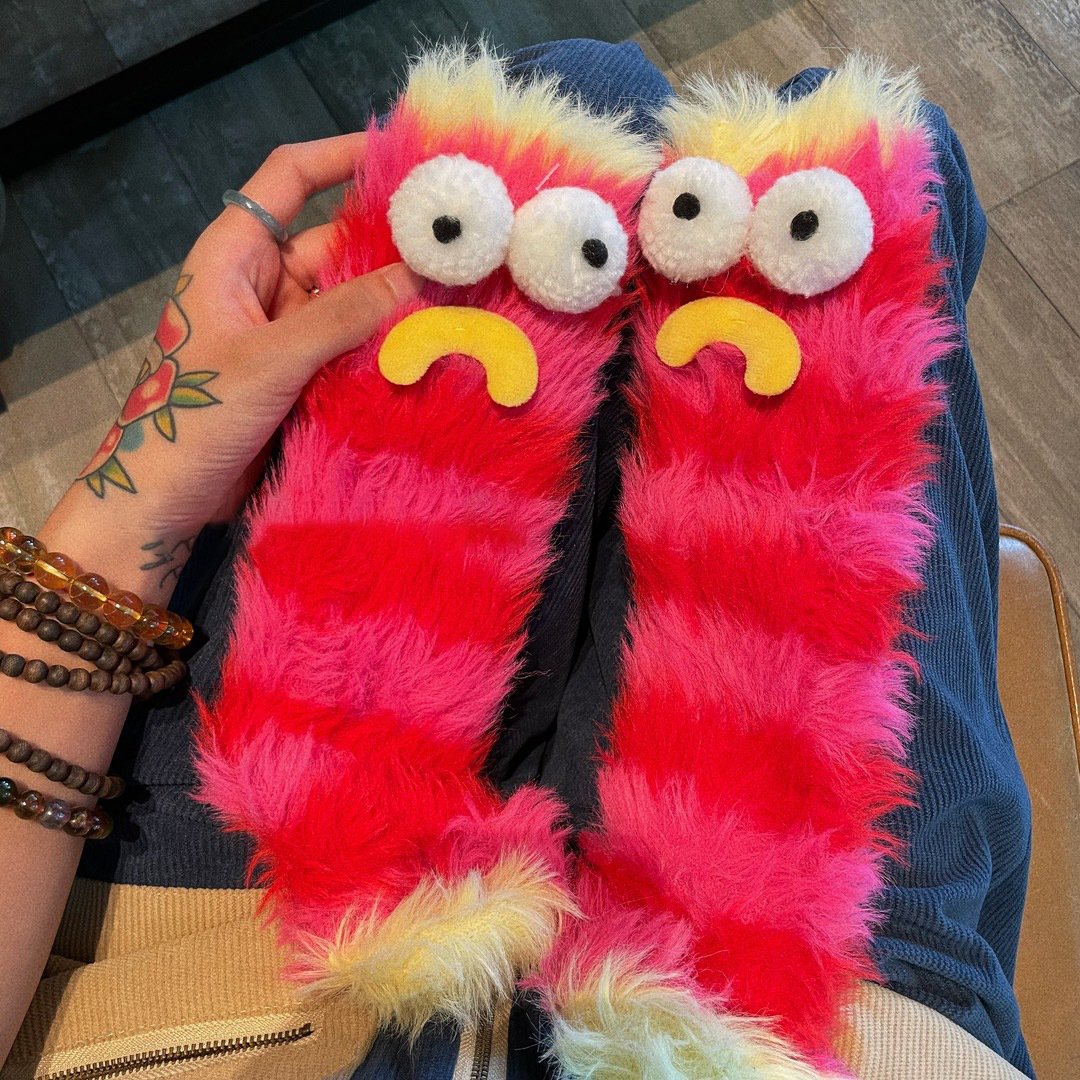 Unleash the Cuteness❄️: Warm & Cozy Fluffy Cartoon Monster Socks on Sale! 🧦👾