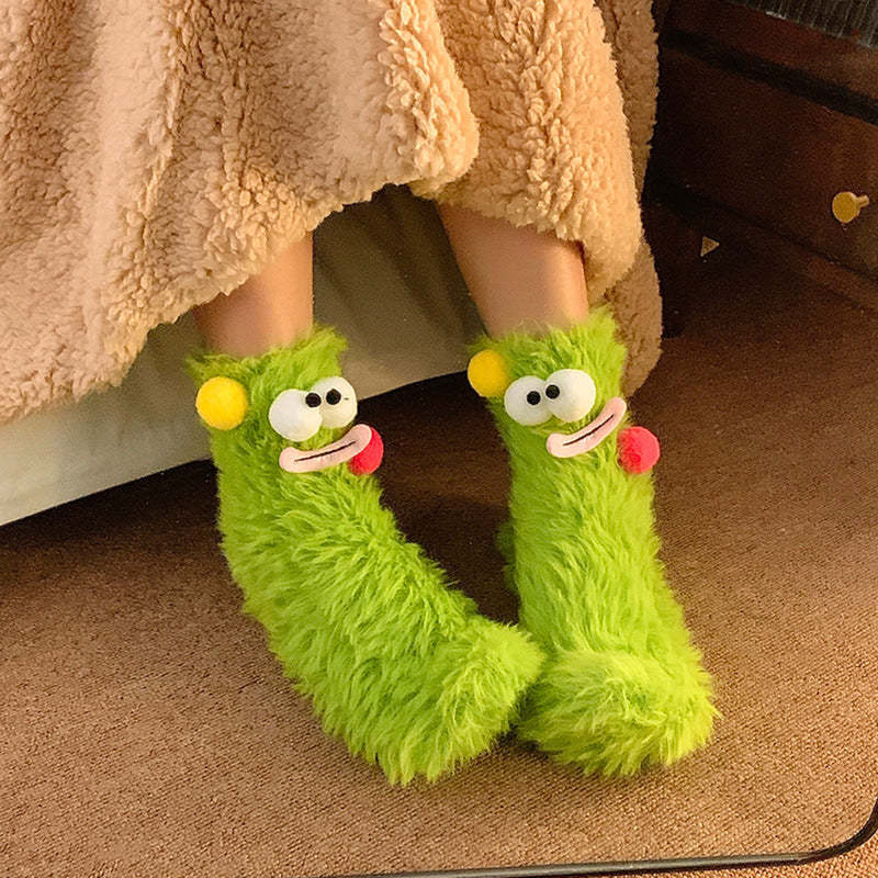 Unleash the Cuteness❄️: Warm & Cozy Fluffy Cartoon Monster Socks on Sale! 🧦👾
