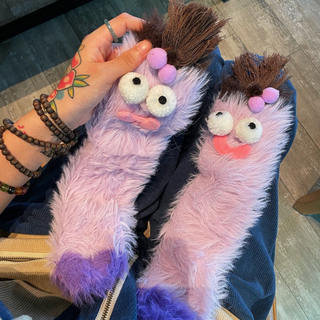 Unleash the Cuteness❄️: Warm & Cozy Fluffy Cartoon Monster Socks on Sale! 🧦👾