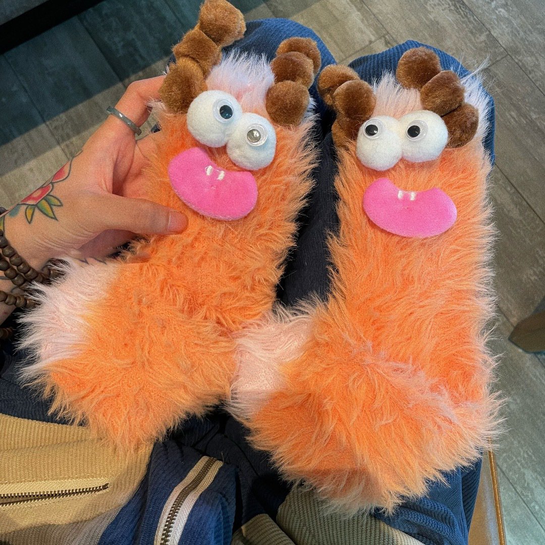 Unleash the Cuteness❄️: Warm & Cozy Fluffy Cartoon Monster Socks on Sale! 🧦👾